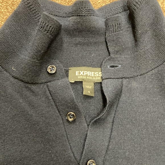 Express Merino Wool Blend Sweater Polo Navy Blue Medium (Fits like a Small) - Picture 2 of 2